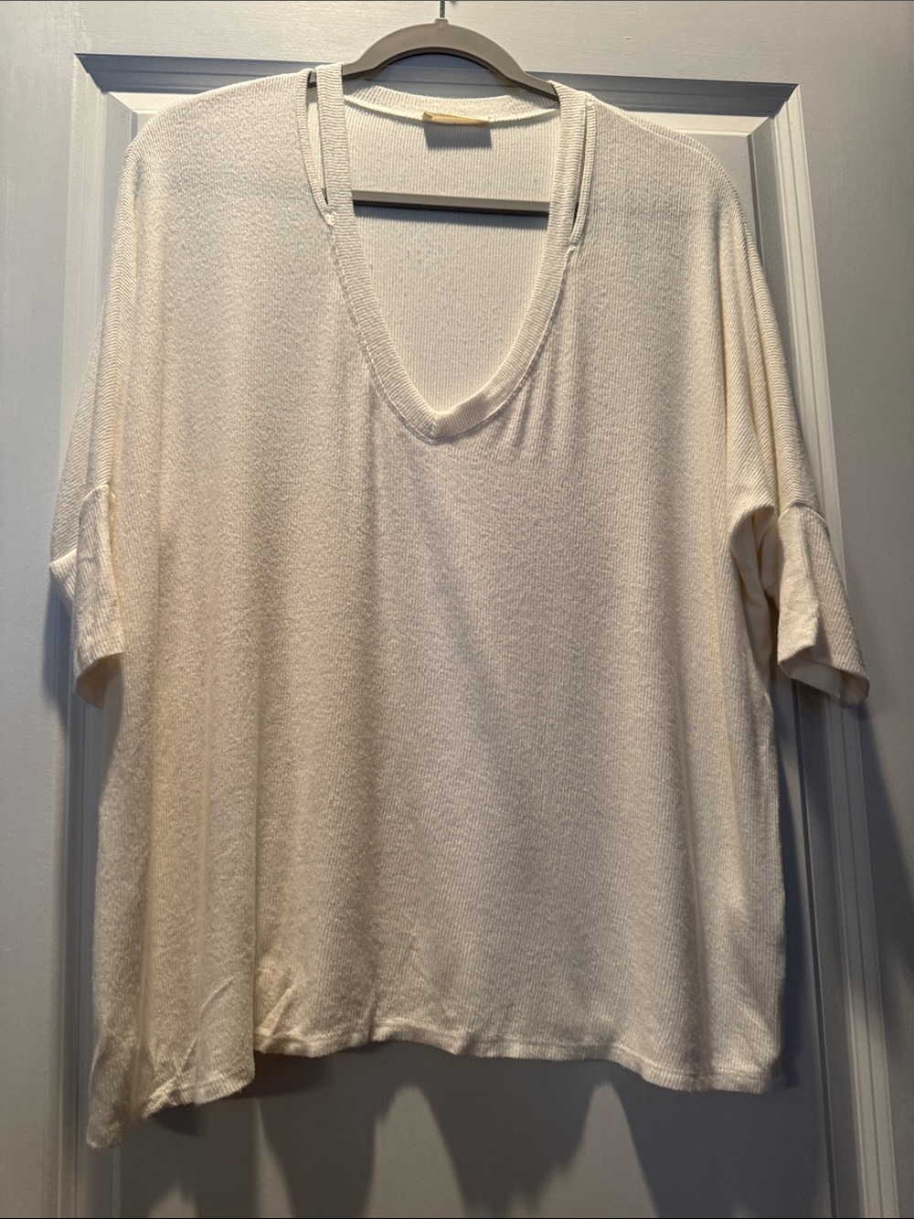 lovestitch Oversized V-Neck Short Sleeve Top in Cream